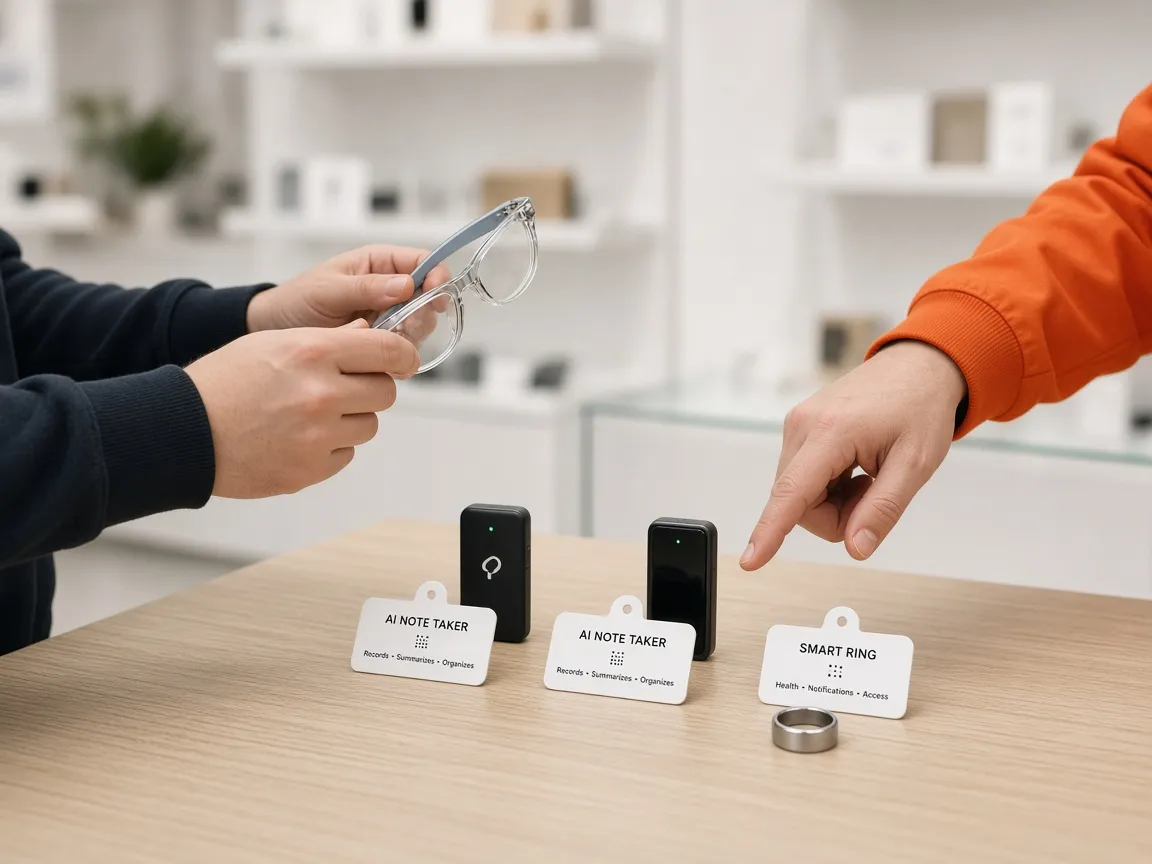 Essai de lunettes et de note-takers sur une table de démonstration